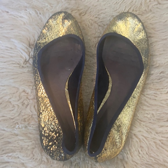 Sparkly/crackled gold and navy gold Joie ballet flats Sz 7 1/2 - 37 1/2 - Picture 1 of 8
